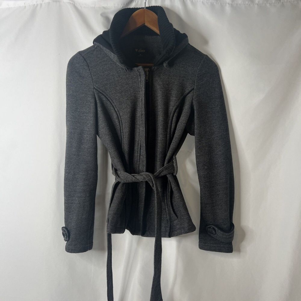 Womens Guess Gray Full‎ Zip Lightweight Jacket Coat Tie Hoodie